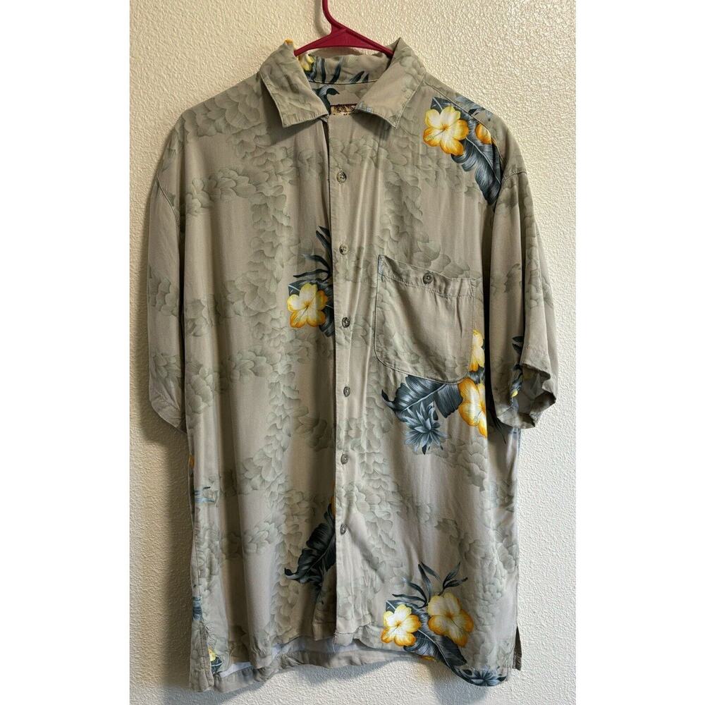 Men's Hawaiian Button Up Caribbean Blues Short Sleeve Vacation Resort Size Lg